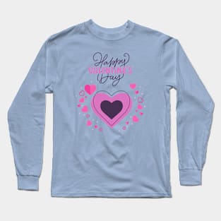 Happy Valentine's Day.Pink Heart Long Sleeve T-Shirt